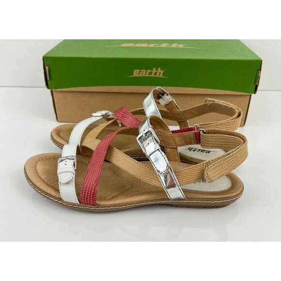 Earth Womens Sandy White Multi Sandals 7.5B Strappy Design With Buckle Straps - Picture 7 of 11